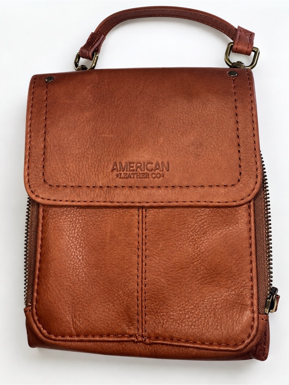 American Leather Co. Cognac Leather Crossbody Wallet Bag